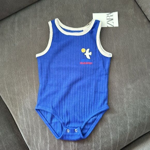ZARA Kids | Bluish | EMBROIDERED PIPED KNIT BODYSUIT - Picture 7 of 8